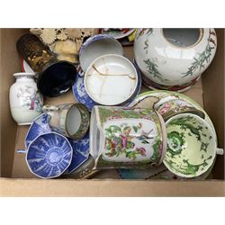 Oriental ceramics, including teacups and saucers, together with other ceramics, glassware and collectables, in four boxes 