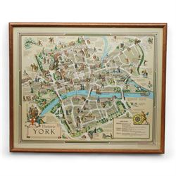 After Estra Clark (British 1904-1993): 'Historic York', colour pictorial map pub. Ben Johnson & Co Ltd. York 1947, 56cm x 68cm