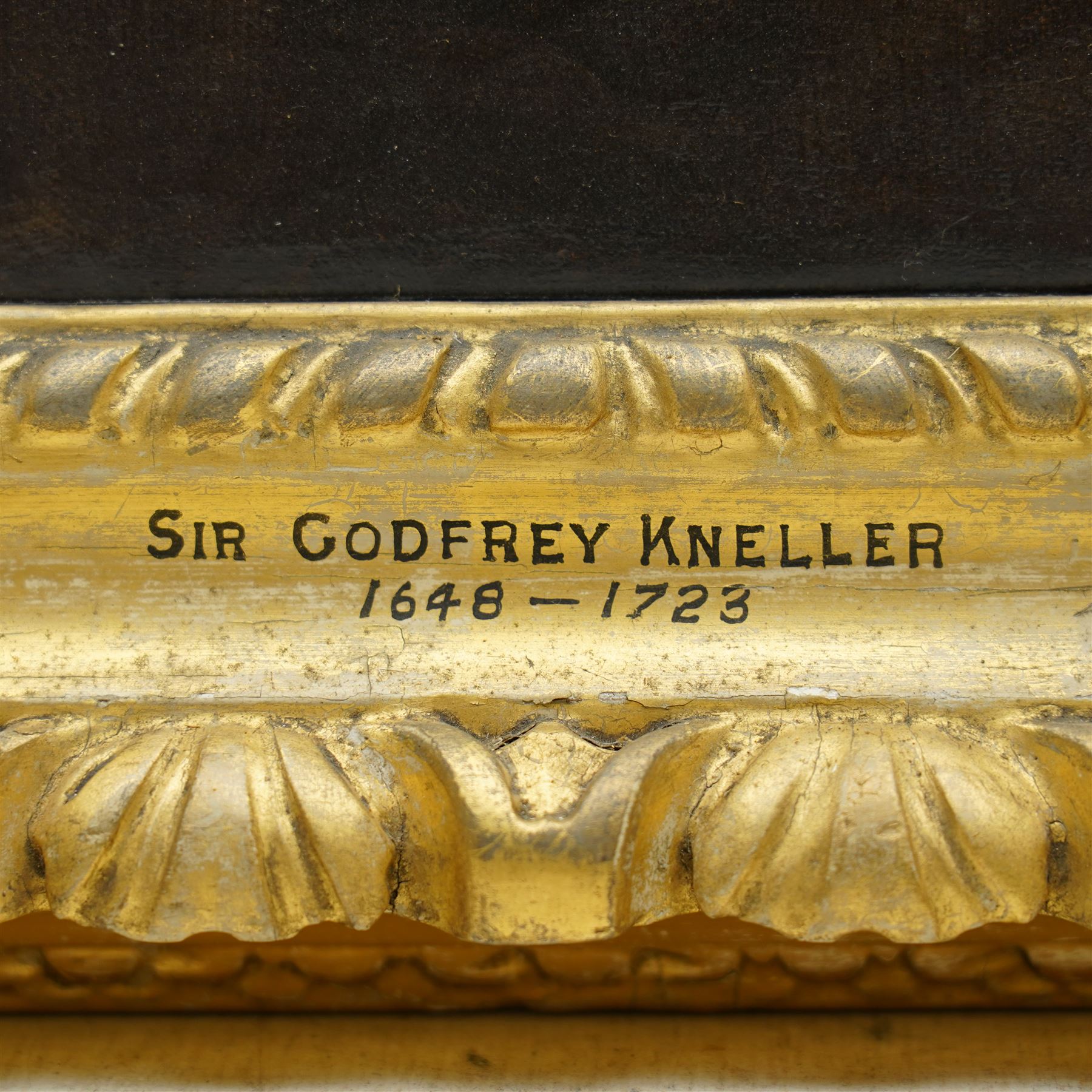 Attrib. Sir Godfrey Kneller (German/British 1646-1723): Quarter-Length Portrait of a Young Gentleman wearing a Full-Bottomed Wig possibly Philippe II Duke of Orléans, 18th century oil on canvas unsigned, attributed on the mount 74cm x 62cm, housed in giltwood frame with foliate moulding, overall 90cm x 77cm
Notes: portraits of young men were often commissioned around this age to mark their coming of age or entry into society. Inscription verso could reference Philippe II Duke of Orleans