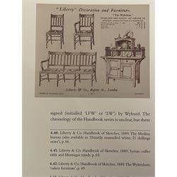 Liberty & Co. London - circa. 1890s ‘The Wykeham’ settle or bench, reeded frame and rush seat, on turned supports united by turned stretchers

The promotional sketch for ‘The Wykeham’ range can be seen in the ‘Liberty & Co. Handbook of Sketches, 1889’ p.49. It is also reproduced in Daryl Bennett’s ‘Liberty’s Furniture 1875-1915 […]’ p.106. Referred to as ‘The Wykenham: ‘oaken furniture’’. See images. 

