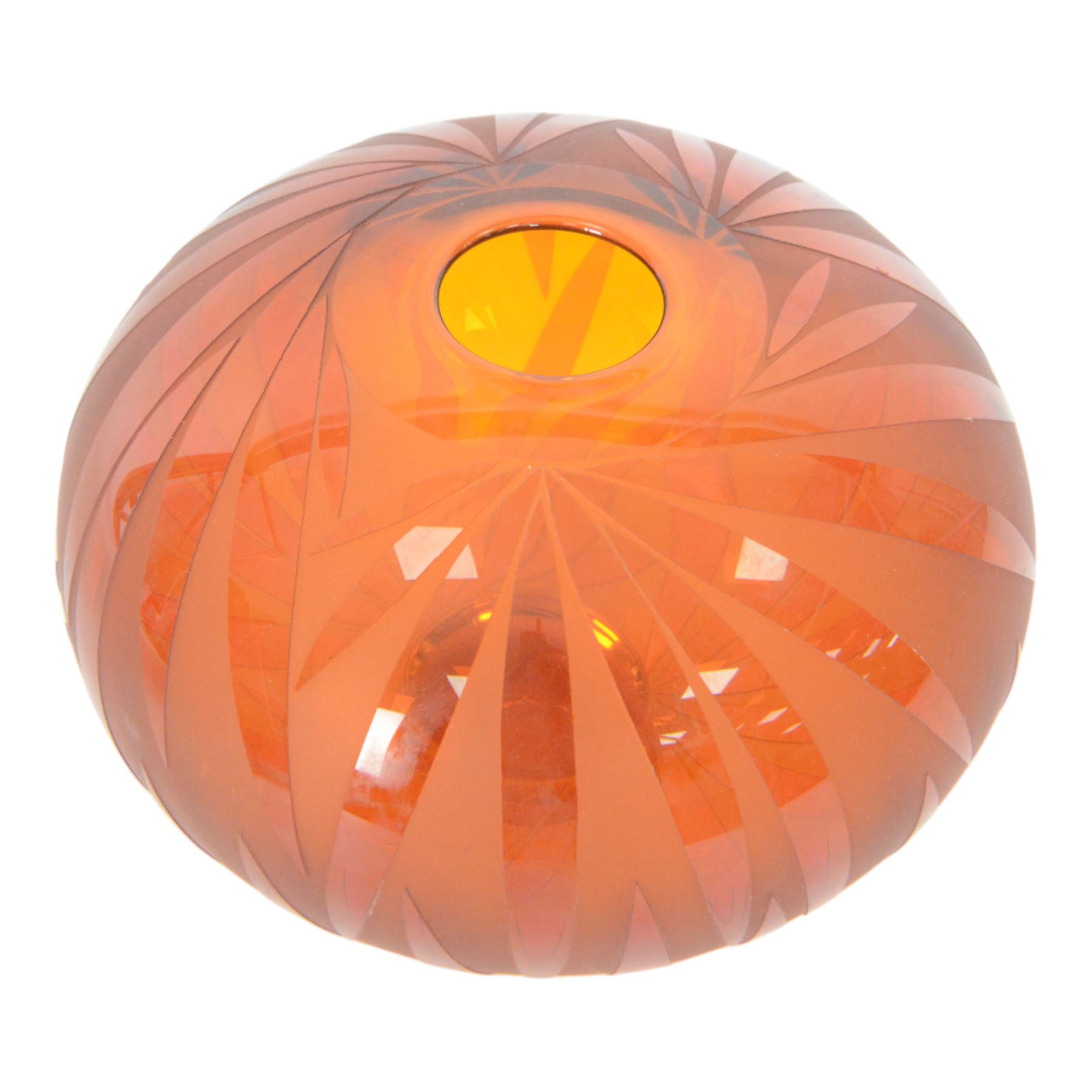 Limited edition Gillies Jones of Rosedale glass vase, of compressed spherical form decorated with clear red leaves against a frosted ground, upon a clear circular foot, signed and numbered beneath, 04/153, H14cm