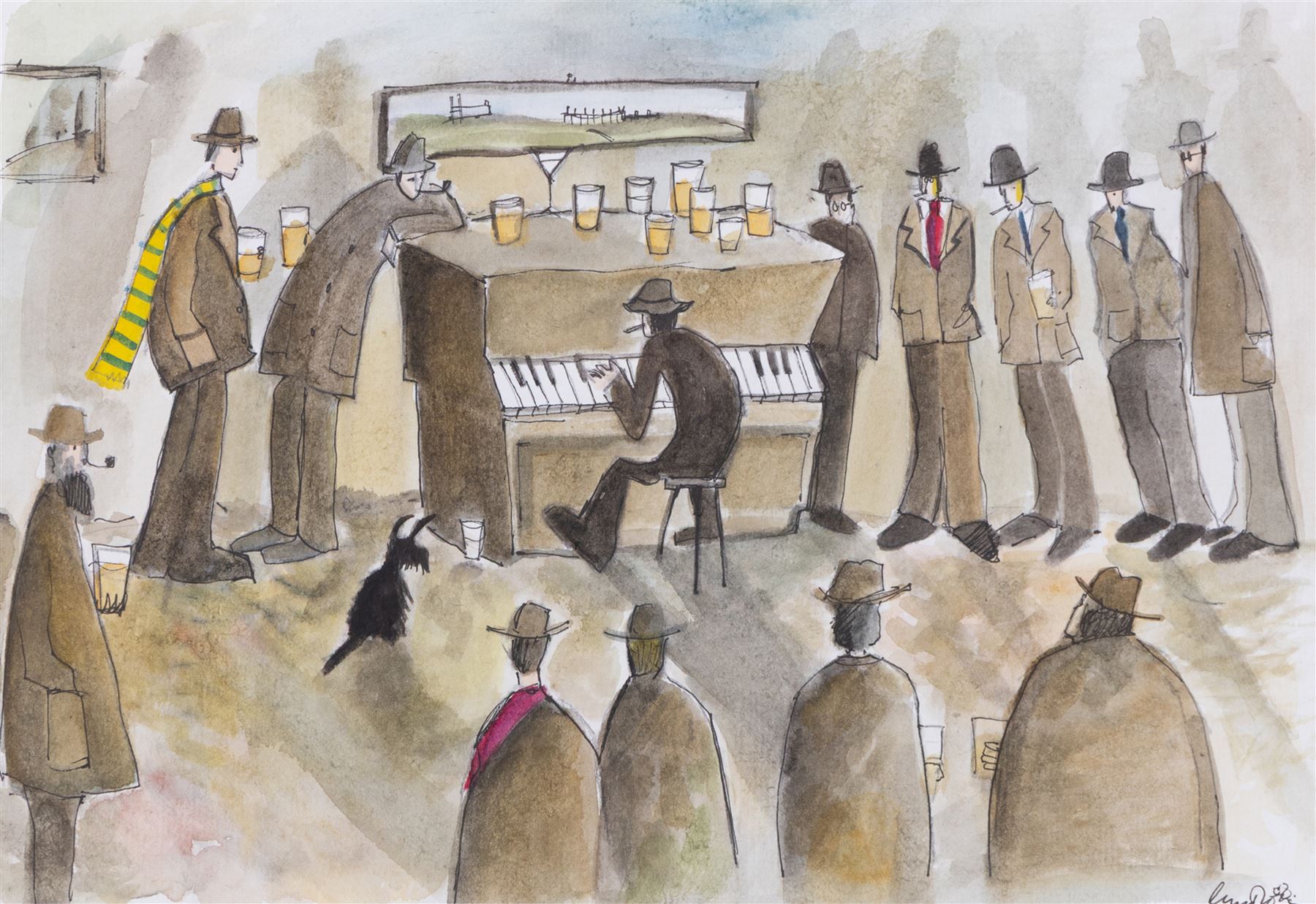 Lucy Collins (British Contemporary): 'Play It Again!', watercolour signed, titled verso 22cm x 32cm