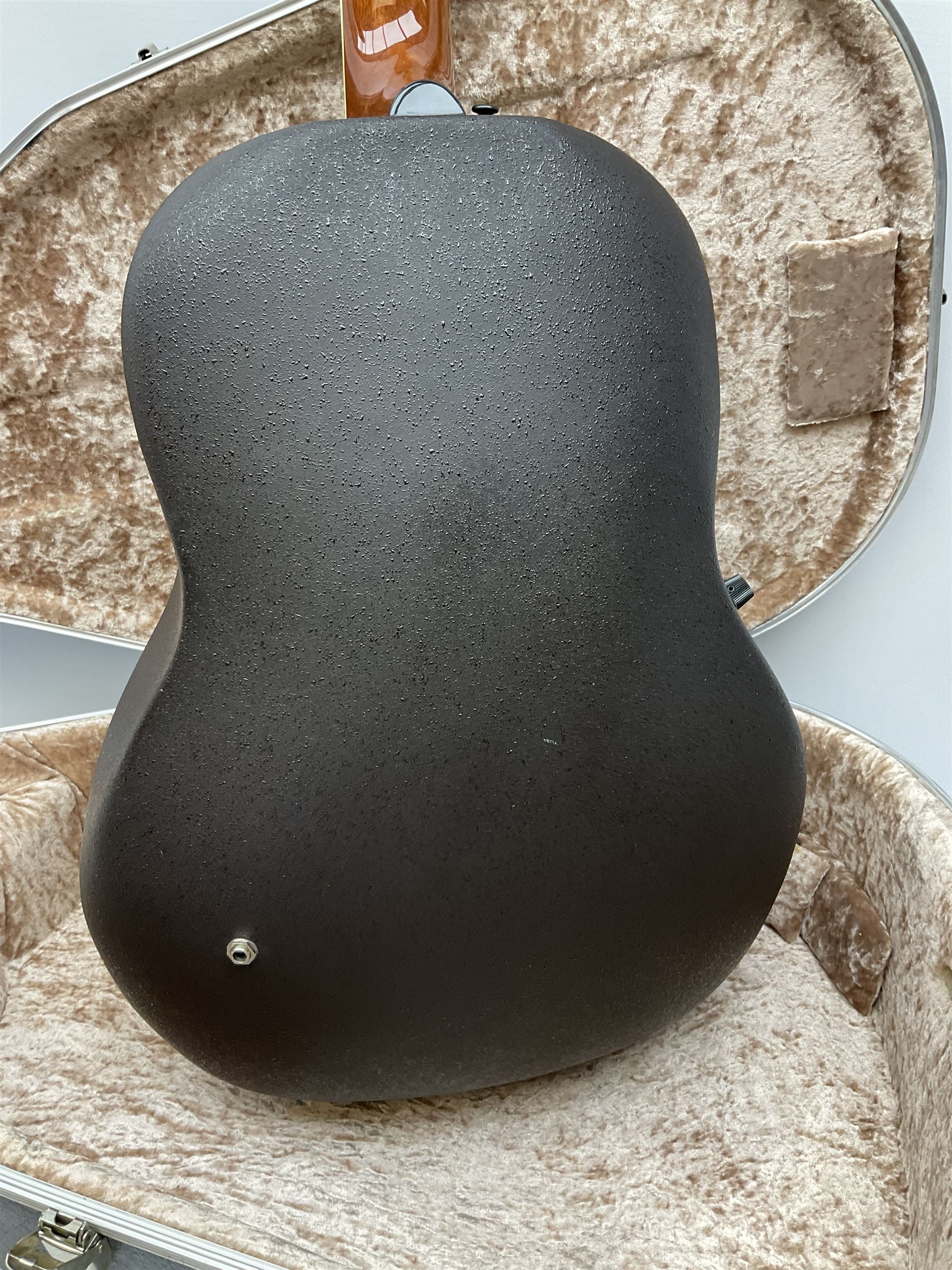 Ovation Ultra Series Model No.1512 electro acoustic guitar, 1980s/90s with textured black bowl back, natural spruce top and mahogany neck, serial no.232916 L104cm; in Hiscox Liteflite case with GuitarKes Workshop set-up and service certificate date October 2021
