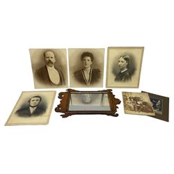 Edwardian Mirror together with five Victorian photographs