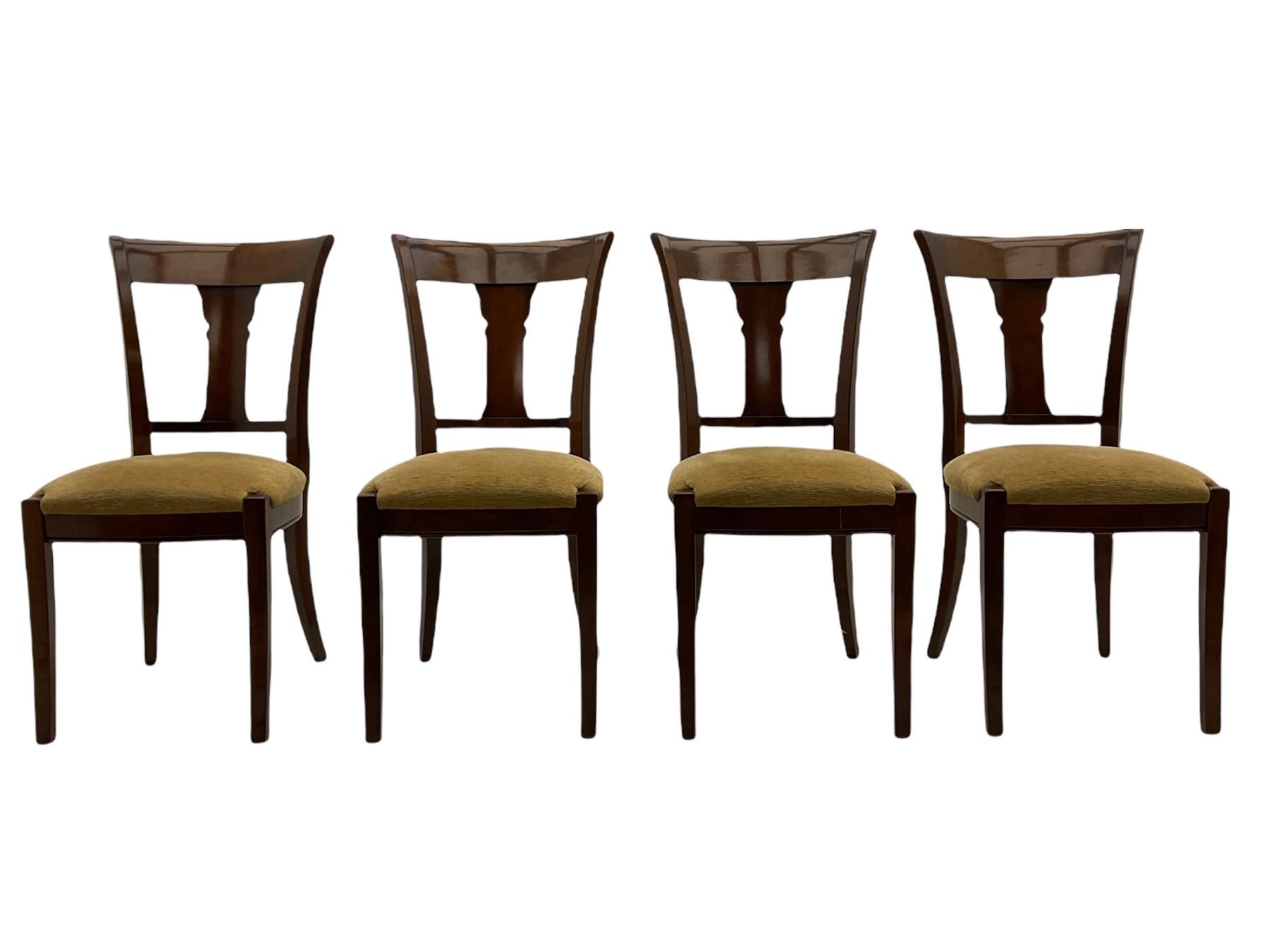 Grange Furniture - cherry wood finish oval extending dining table on square tapering supports, and a set of eight dining chairs with curved backs and upholstered seats 