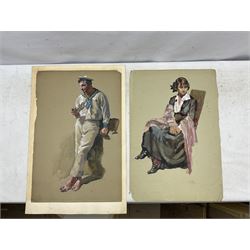 English School (Early 20th century): Portraits of a Sailor and Seated Lady, pair watercolours unsigned 56cm x 38cm (2) (unframed)