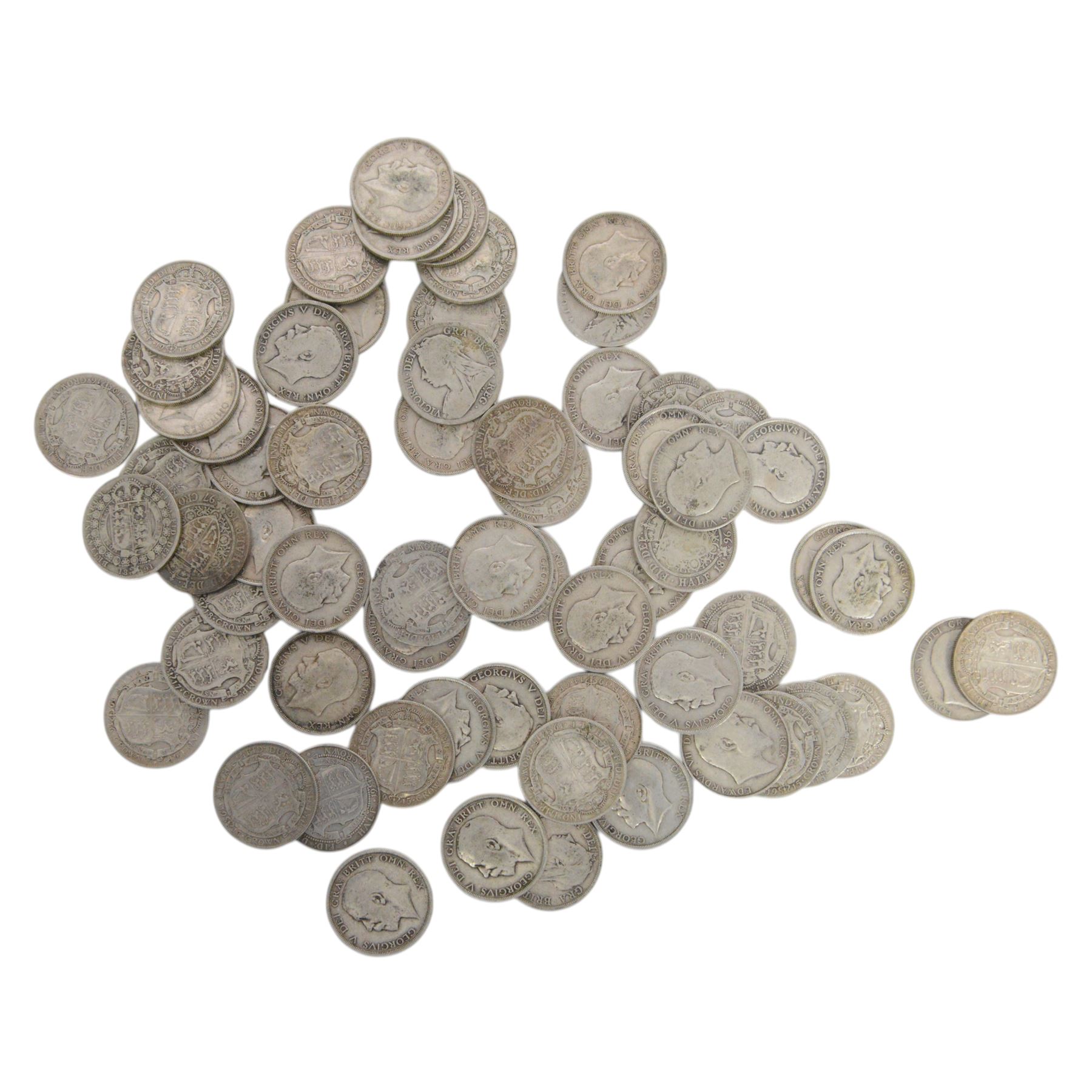 Approximately 907 grams of Great British pre-1920 silver half crown coins