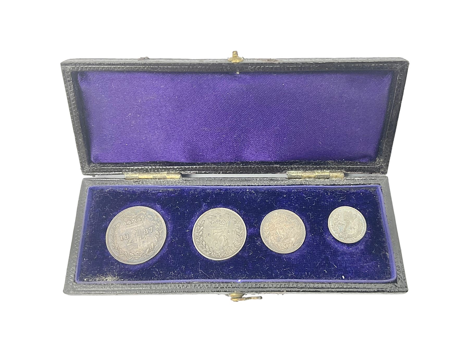 Queen Victoria 1887 maundy coin set, housed in a 'Maundy Money' case