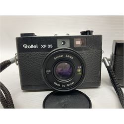 Three Rollei cameras, to include a Rollei 35 LED camera, with Triotar 3.5/40 lens and two Rollei XF 35 cameras, each with Sonnar 2.3/40 lenses