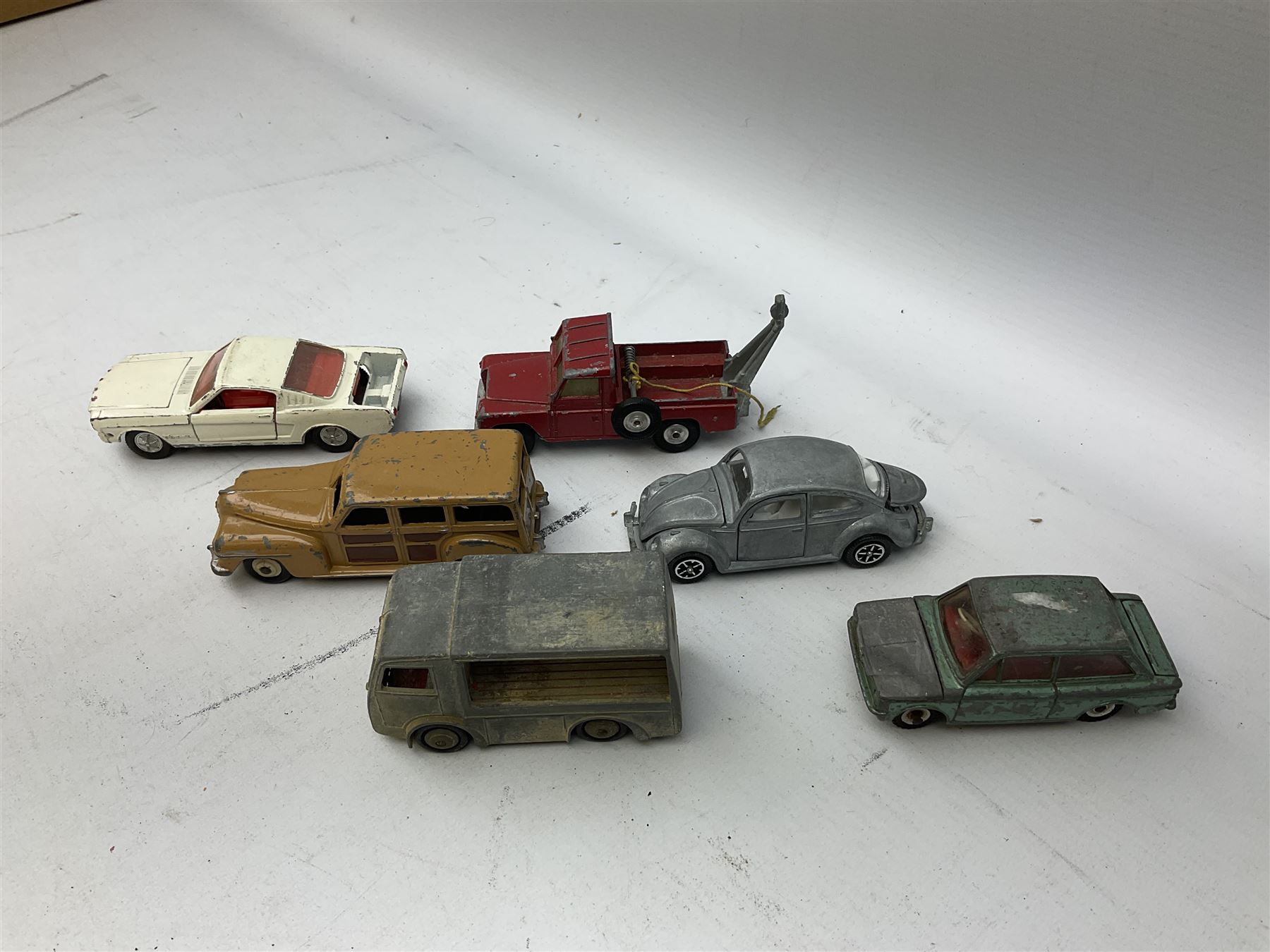 Dinky/Corgi - twenty-nine unboxed and playworn die-cast models including Mobilgas Tanker, two BEV Trucks, Aveling-Barford steam roller, Coventry Climax fork-lift, Hudson Hornet, Vanguard, Post Office Telephones Van, Royal Mail Van etc