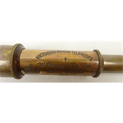  Reproduction brass telescope with plaque reading 'Victorian Marine Telescope London - 1915' and engraved decoration, L50cm  