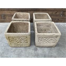 Set four Cotswold Studios Ltd square cast stone garden planters 