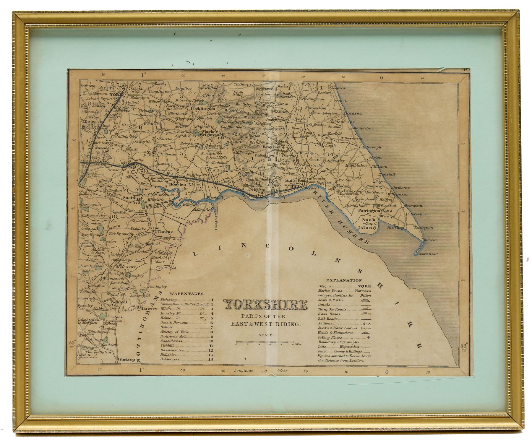 Robert Morden (British c.1650-1703): 'The North Riding of Yorkshire', 17th/18th century engraved map 38cm x 44cm; Sidney Hall (British 1788-1831): 'Yorkshire North Riding', 18th/19th century miniature county map with hand-colouring 7.5cm x 13cm; Thomas Dugdale (British fl.1838-1843): 'Yorkshire Parts of the East & West Riding', 19th century engraved map 18cm x 24cm (3)