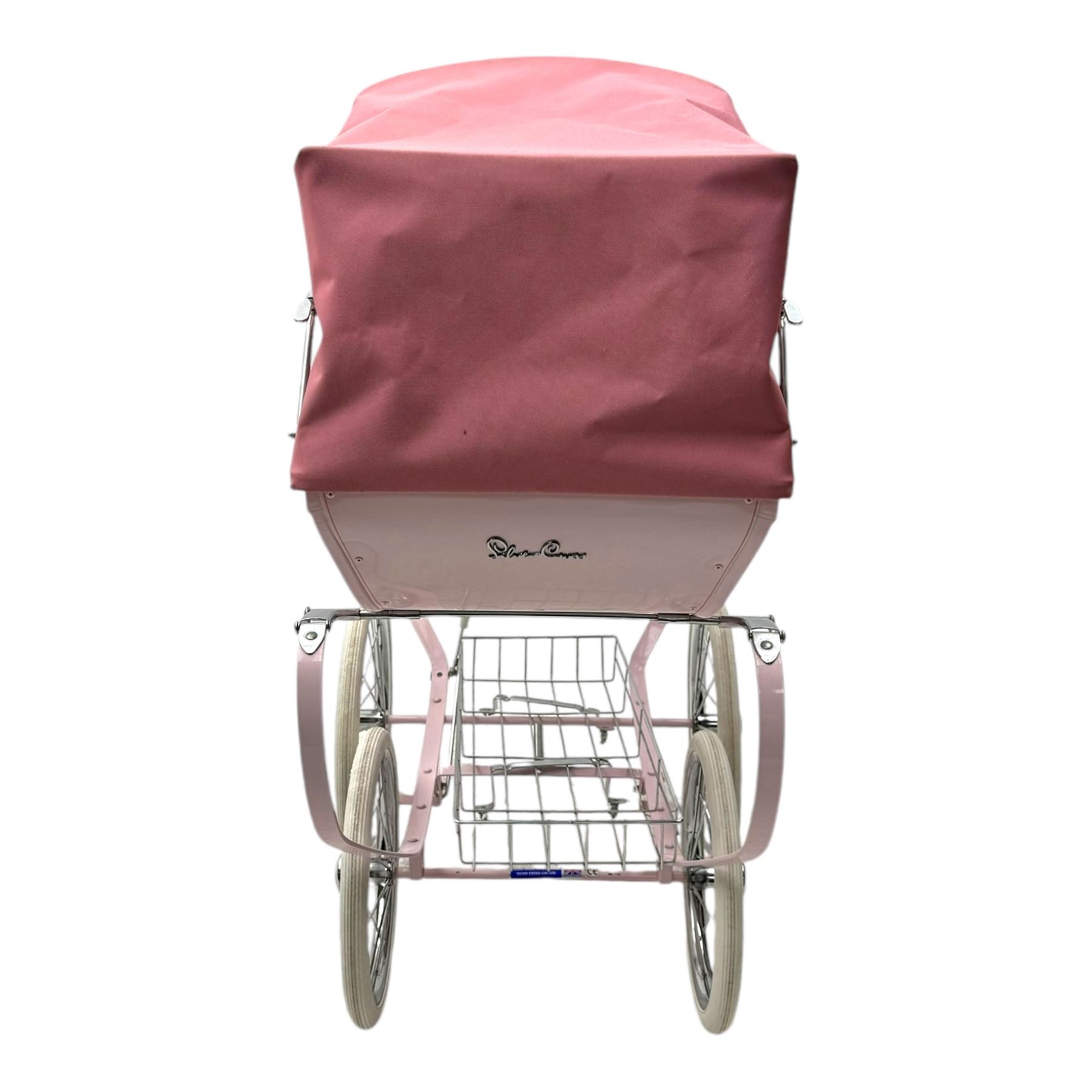 Silver Cross Oberon dolls carriage pram, pink with canopy, H