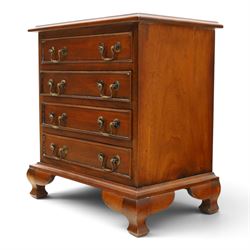 Georgian design mahogany dwarf chest, fitted with four long cock-beaded drawers, on ogee bracket feet