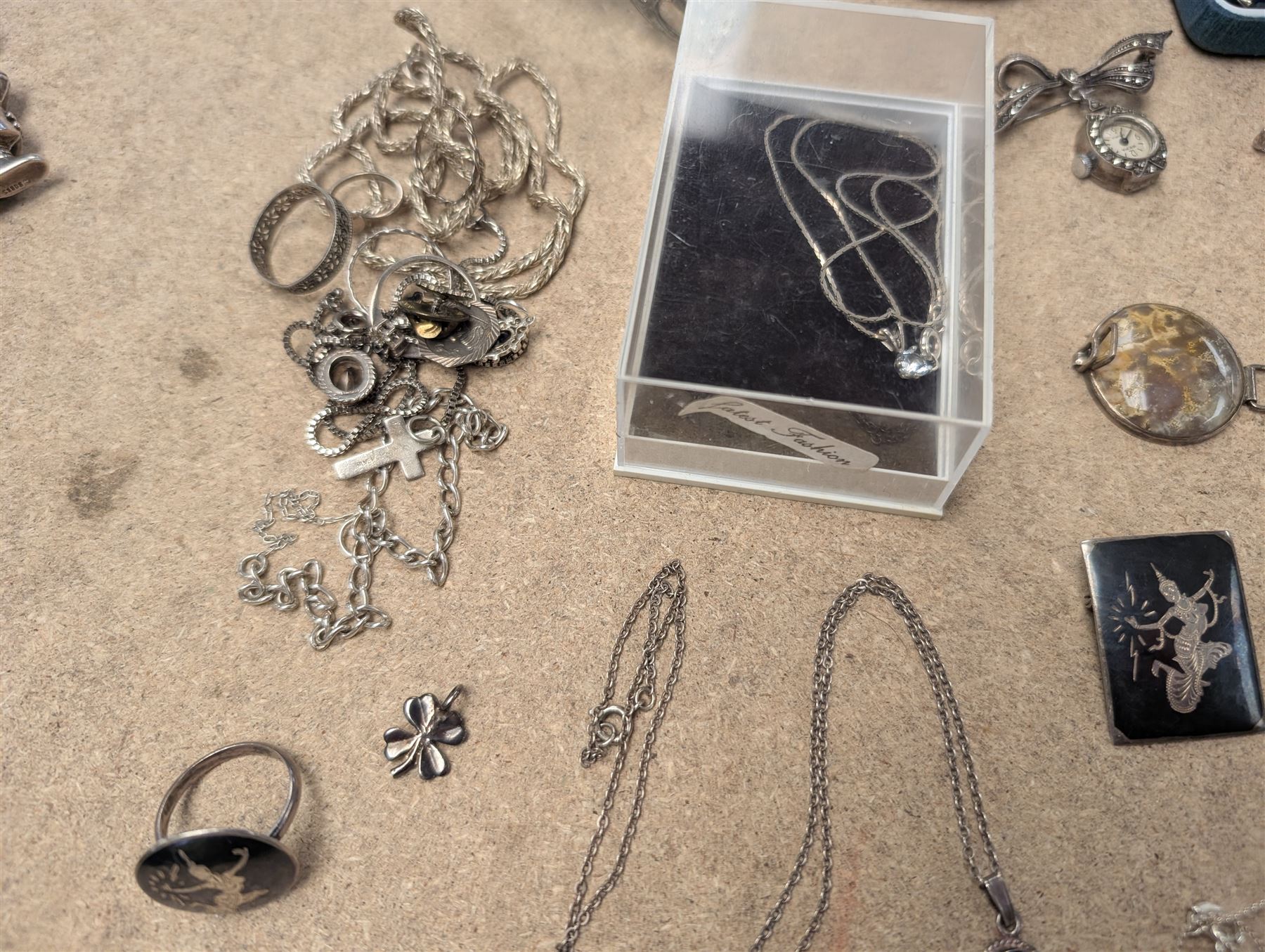 Collection of silver and silver stone set jewellery, including bracelets, necklaces, brooches, rings etc, together with some costume jewellery