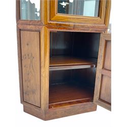 Chinese rosewood corner display cabinet, upper glazed illuminated cabinet above lower cupboard