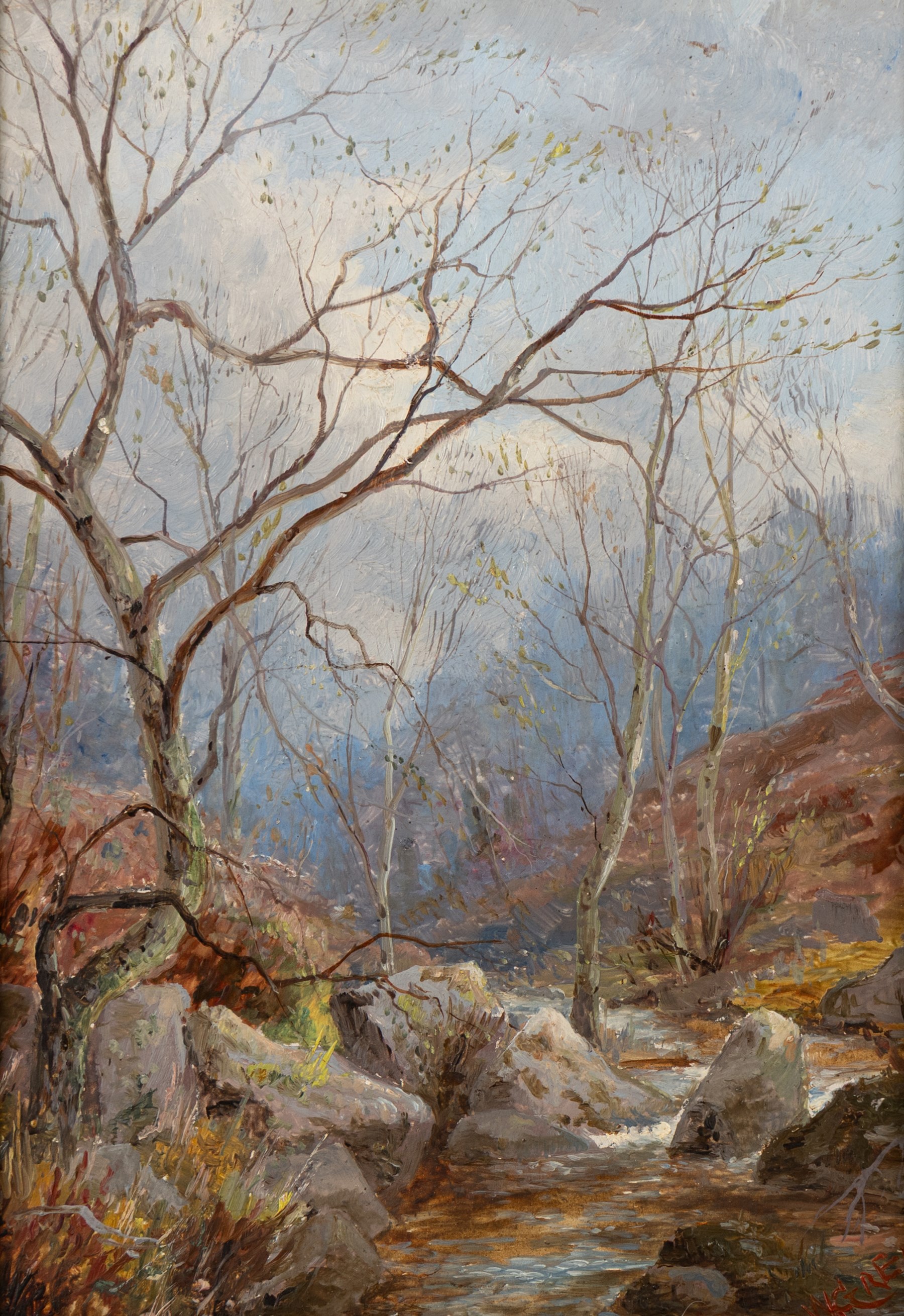 William Greaves (British 1852-1938): Autumn Woodland Walk, pair of oils on board signed and dated 1877 and 1897, in matching gilt frames 17cm x 12cm (2)