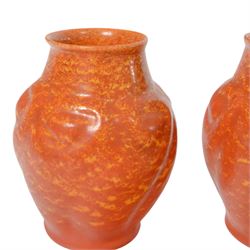 Pair of Pilkingtons  mottled orange vases, of baluster form, with impressed mark beneath, H18cm