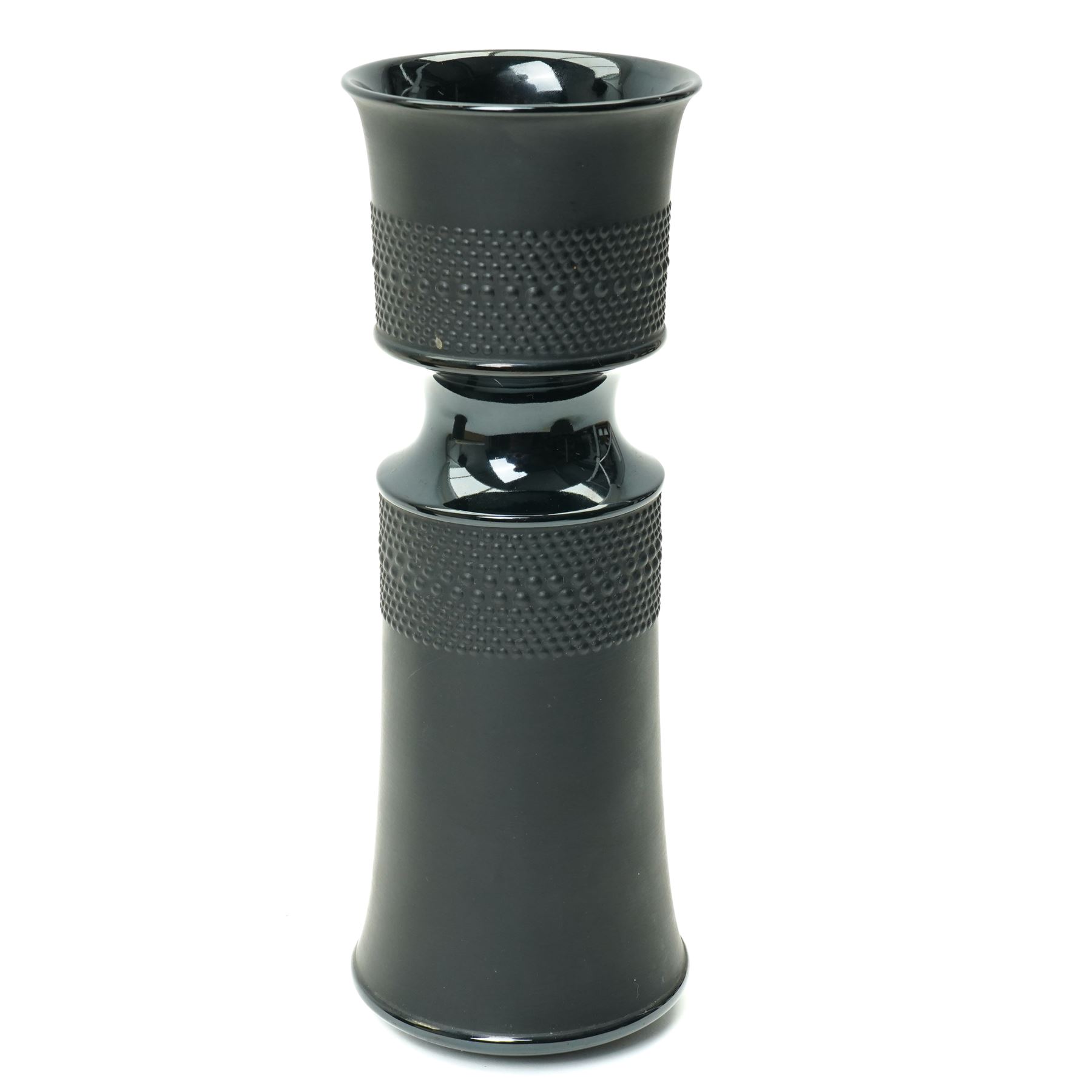 Tapio Wirkkala and Bjørn Wiinblad for Rosenthal - bowl decorated in light relief with goddesses, H15cm; together with two vases from the Porcelaine Noir series, larger H31.5cm (3)