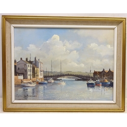  Whitby Swing Bridge, oil on canvas board signed by Don Micklethwaite (British 1936-) 31.5cm x 43cm  
