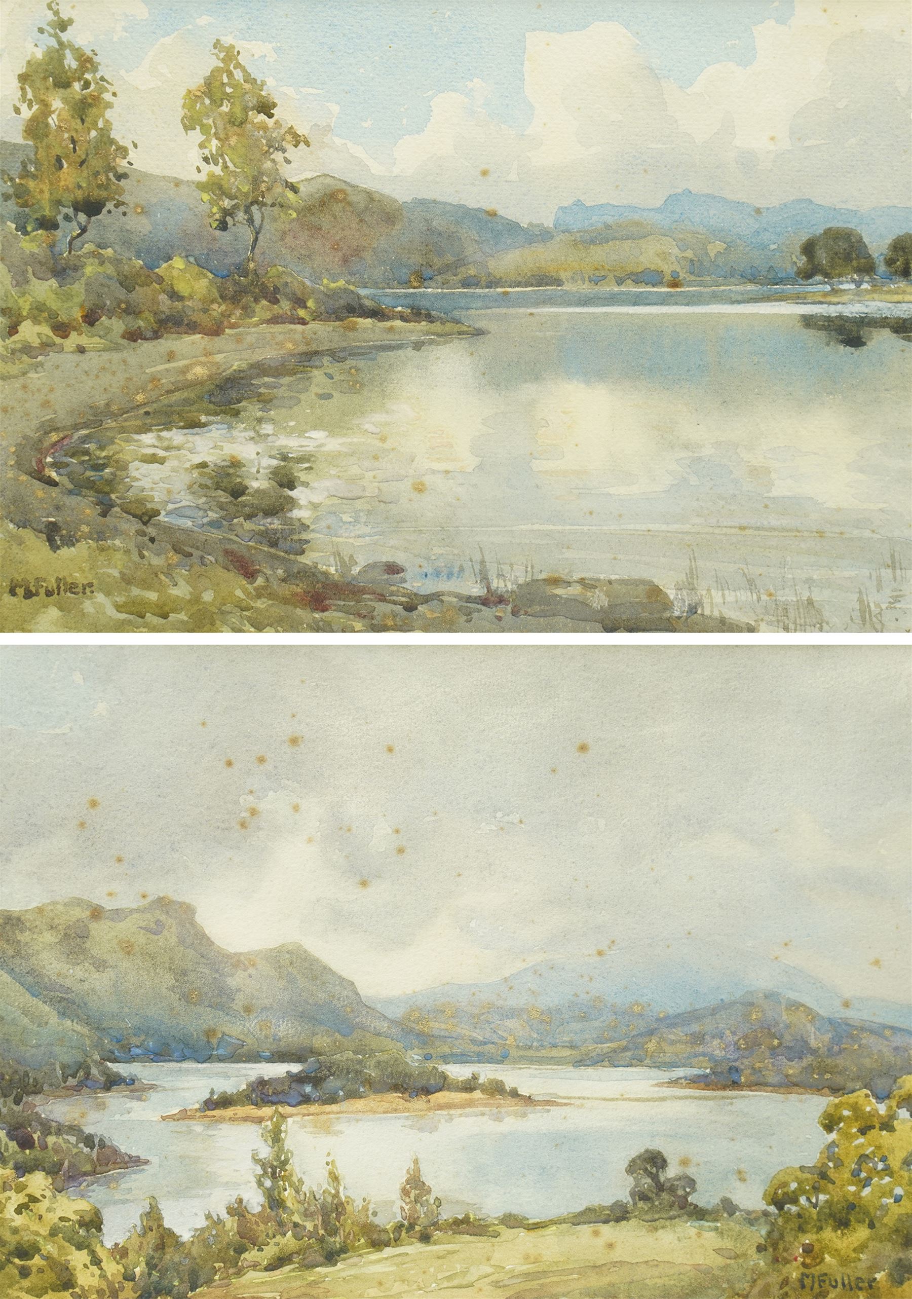 M Fuller (British Early 20th century): Lake Landscape, pair watercolours signed 18cm x 26cm (2)