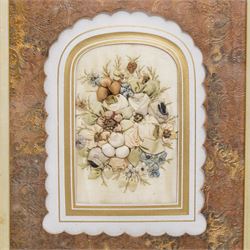 Victorian ribbonwork in maple frame, frame 27cm x 23cm 