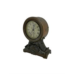 Late 19th century American alarm clock, paper dial inscribed 