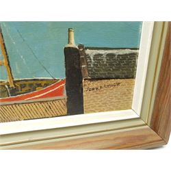 John A Lynch (British 20th century): 'Whitby' East Cliff, oil on board signed, titled and dated 1976 verso 50cm x 75cm