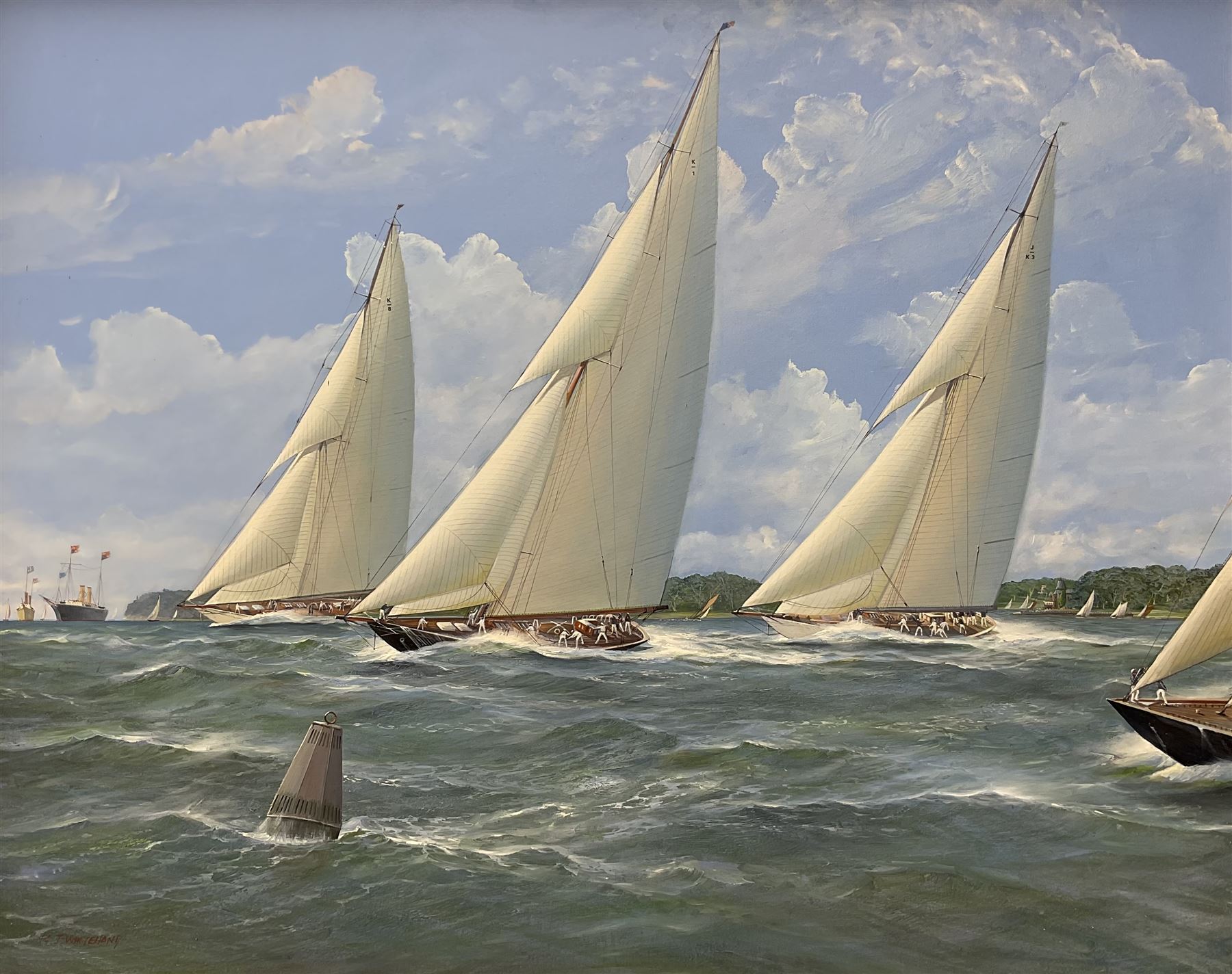 Michael J Whitehand (British 1941-): Yachts Passing the Buoy, oil on canvas signed 100cm x 125cm 
Provenance: private collection, purchased David Duggleby Ltd 16th March 2009 Lot 123