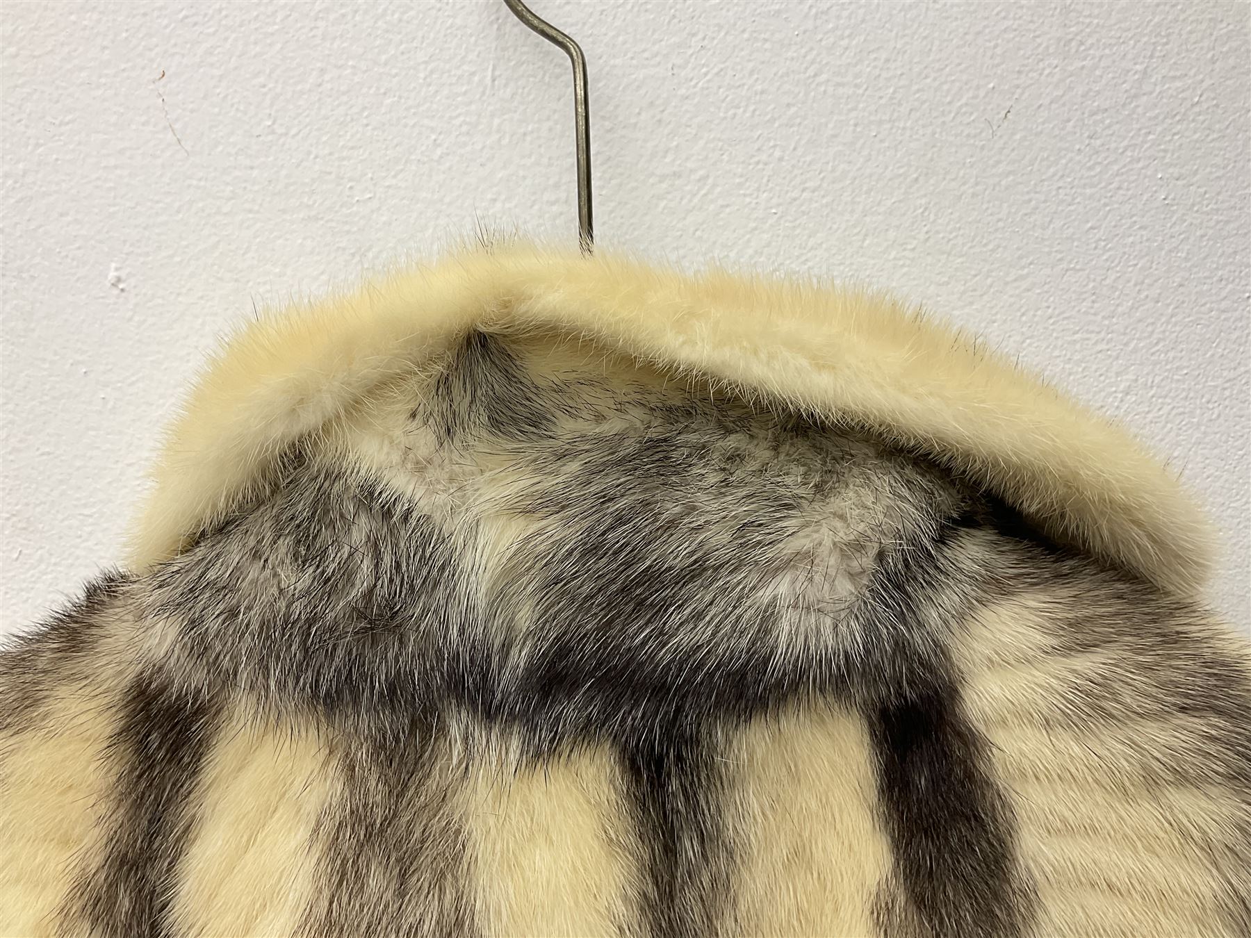 Saga mink full length fur coat, with chevron patterning to sleeves and body, with label to lined interior, approx size 12
