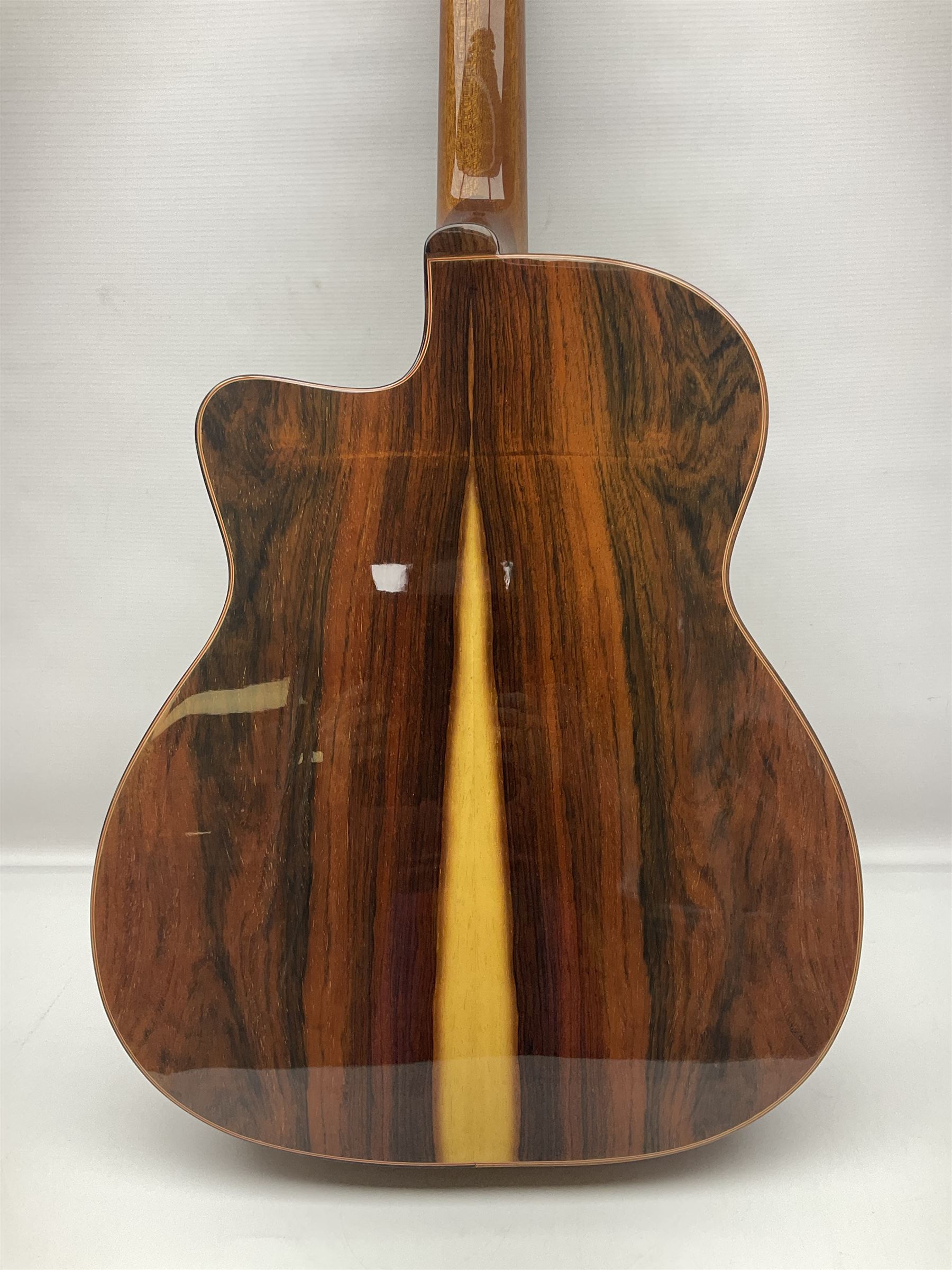 Spanish Gitano Manuel Rodriguez EMC1 Maccaferri acoustic guitar, c2000, the cedar top with D-hole, L98cm overall; in lightweight hard carrying case.