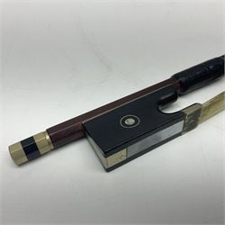 Nickel mounted pernambuco violin bow stamped R. Paesold L73.5cm