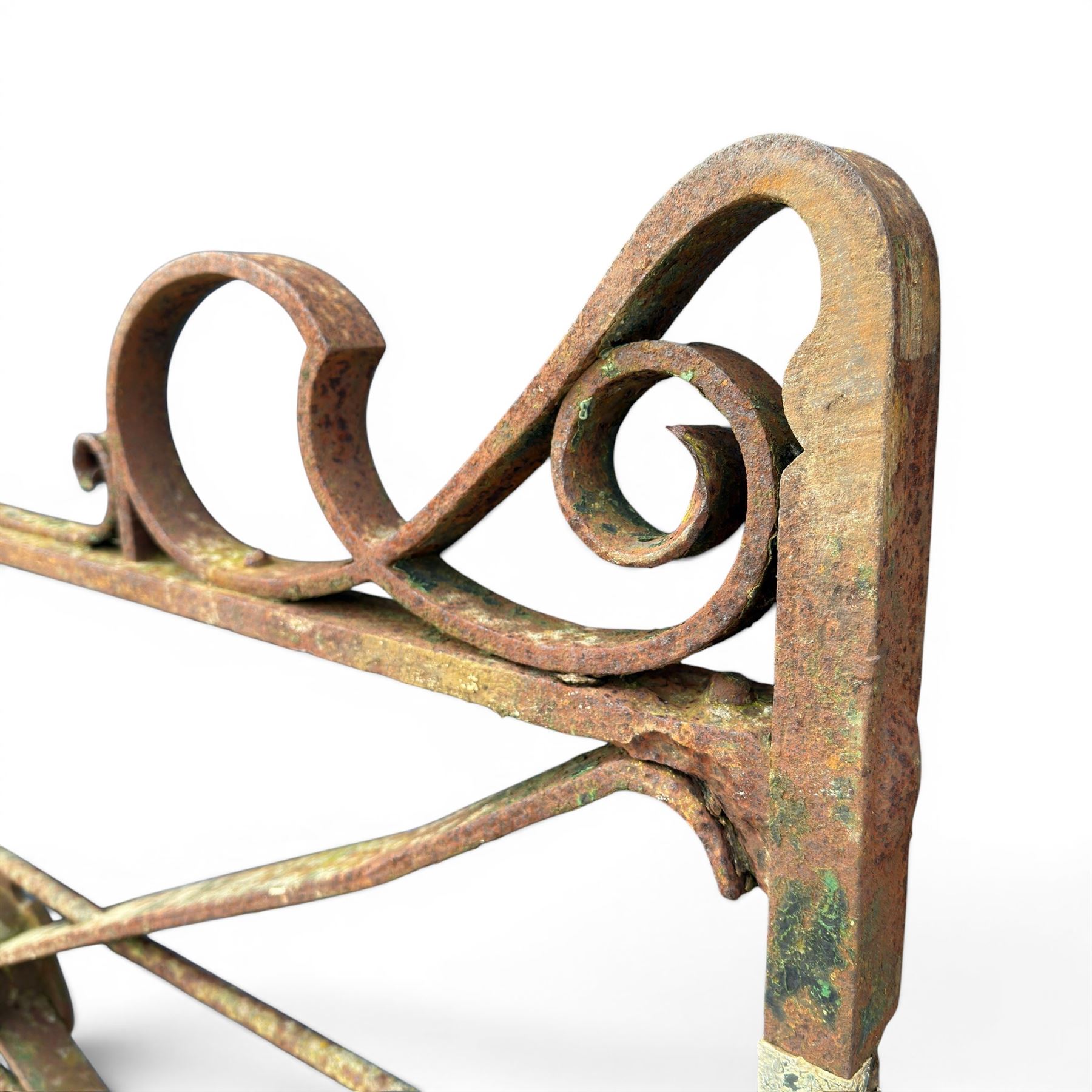 Impressive 19th century 9' wrought iron Country House gate, bar form with close rail base, X framed with central crests, scroll and spike top