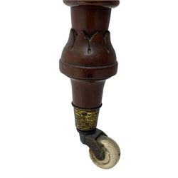 Victorian figured mahogany two-piece bedroom set - the washstand with white and black marble moulded top with arched back and raised shelf, two moulded frieze drawers, on turned and fluted supports with brass and ceramic castors (W123cm, D60cm, H102cm); the dressing table with raised swing mirror in moulded frame with shell and scroll carved pediment, on scrolled horns carved with foliage, four raised trinket drawers over moulded rectangular top, fitted with two drawers, on turned and fluted supports with brass and ceramic castors (W122cm, H177cm, D62cm)