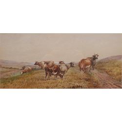 Owen (British 19th century): Cattle near the Clifftop, watercolour indistinctly signed 18cm x 38cm