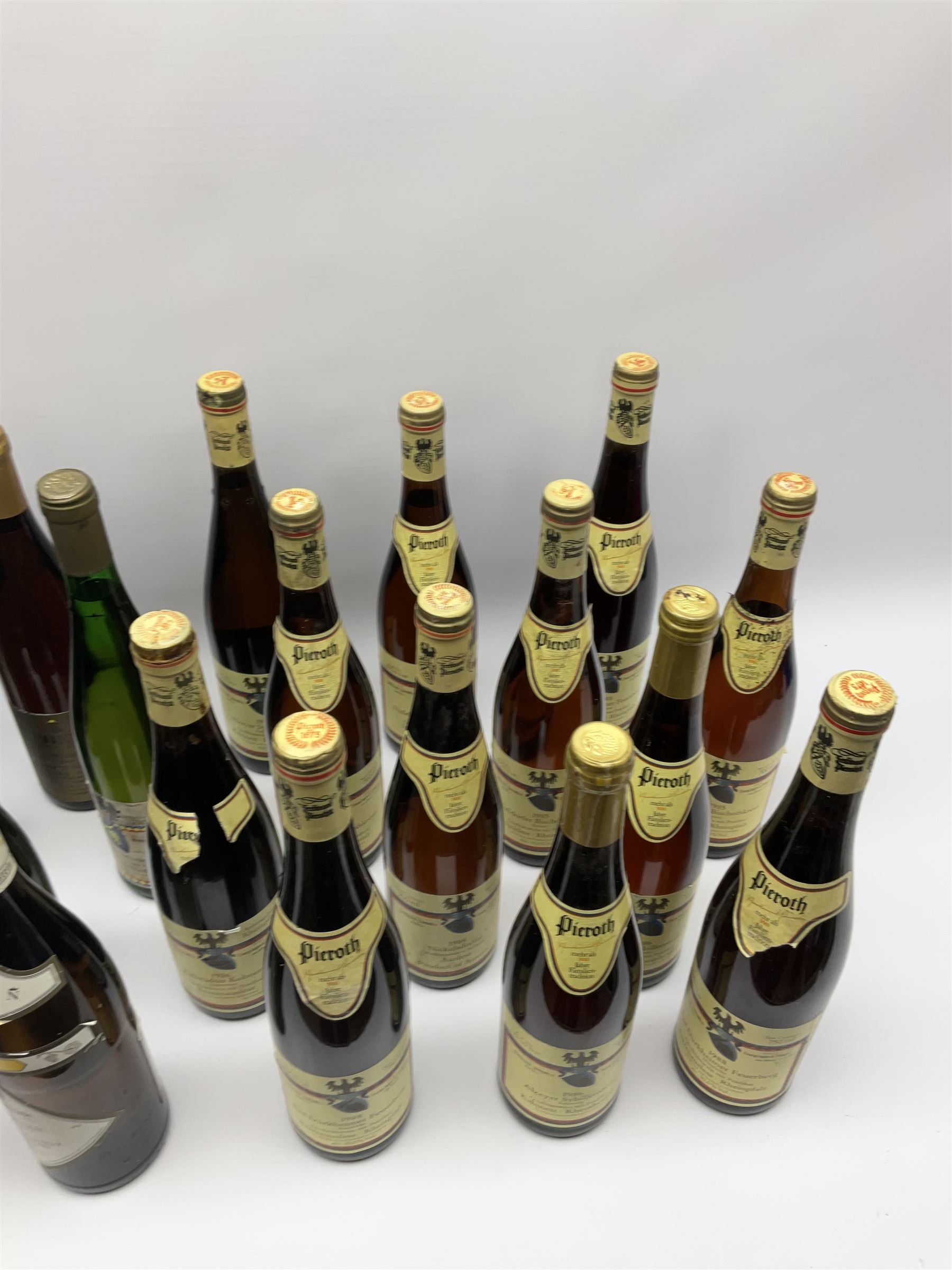 Mixed alcohol including Pieroth 1988 Bad Durkheimer Feuerberg 750ml, 10%vol, Ausbruch Muskat-Ottonel 1989 Somlo 750ml, 10.5%vol, Pieroth Blue 1991 Qualitatswein Nahe 750ml, 9.5%vol etc, various contents and proofs, 36 bottles