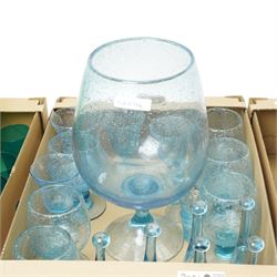 Collection of French blue and pink bubble glass items from La Verrerie de Biot 