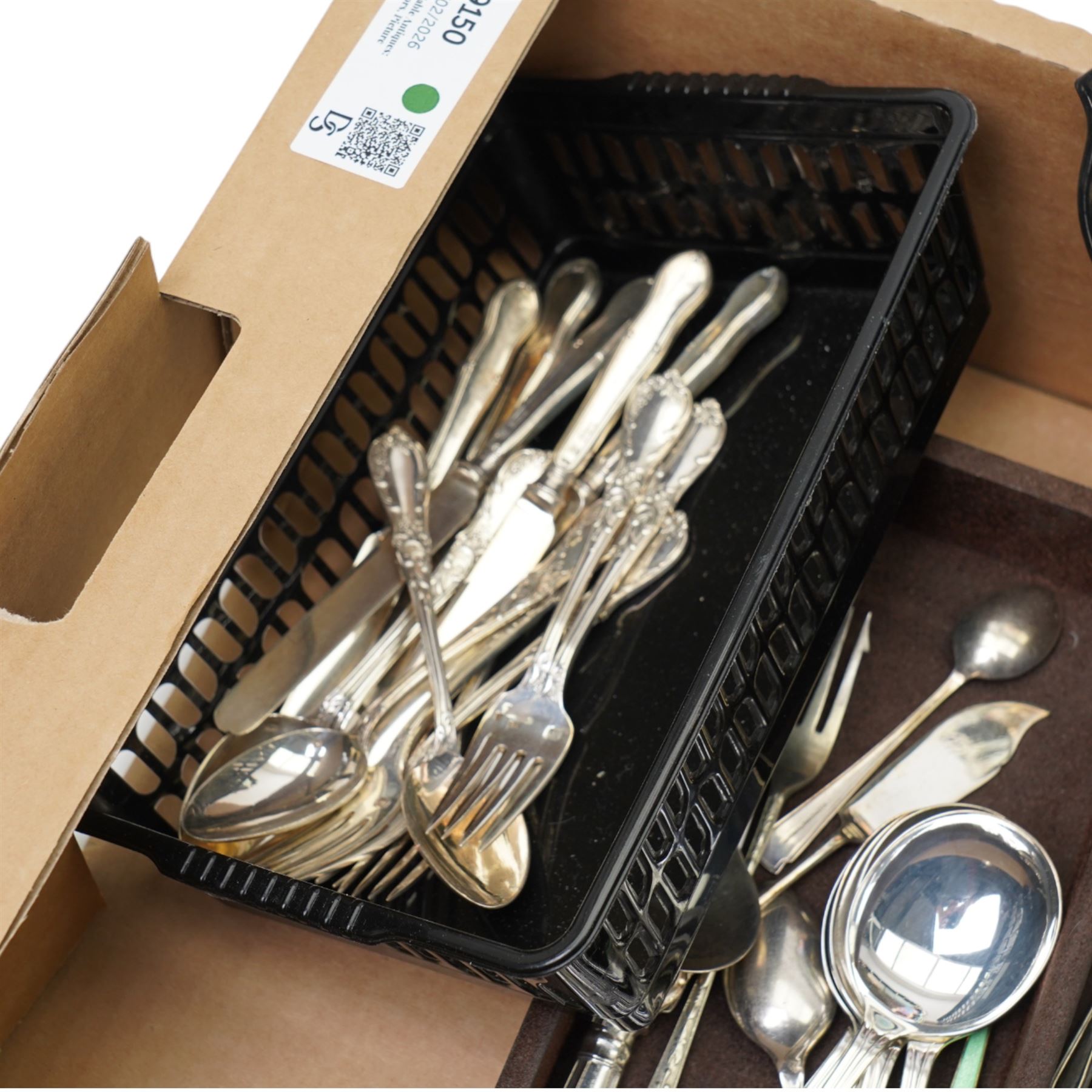 Quantity of assorted plated cutlery and a plated salver