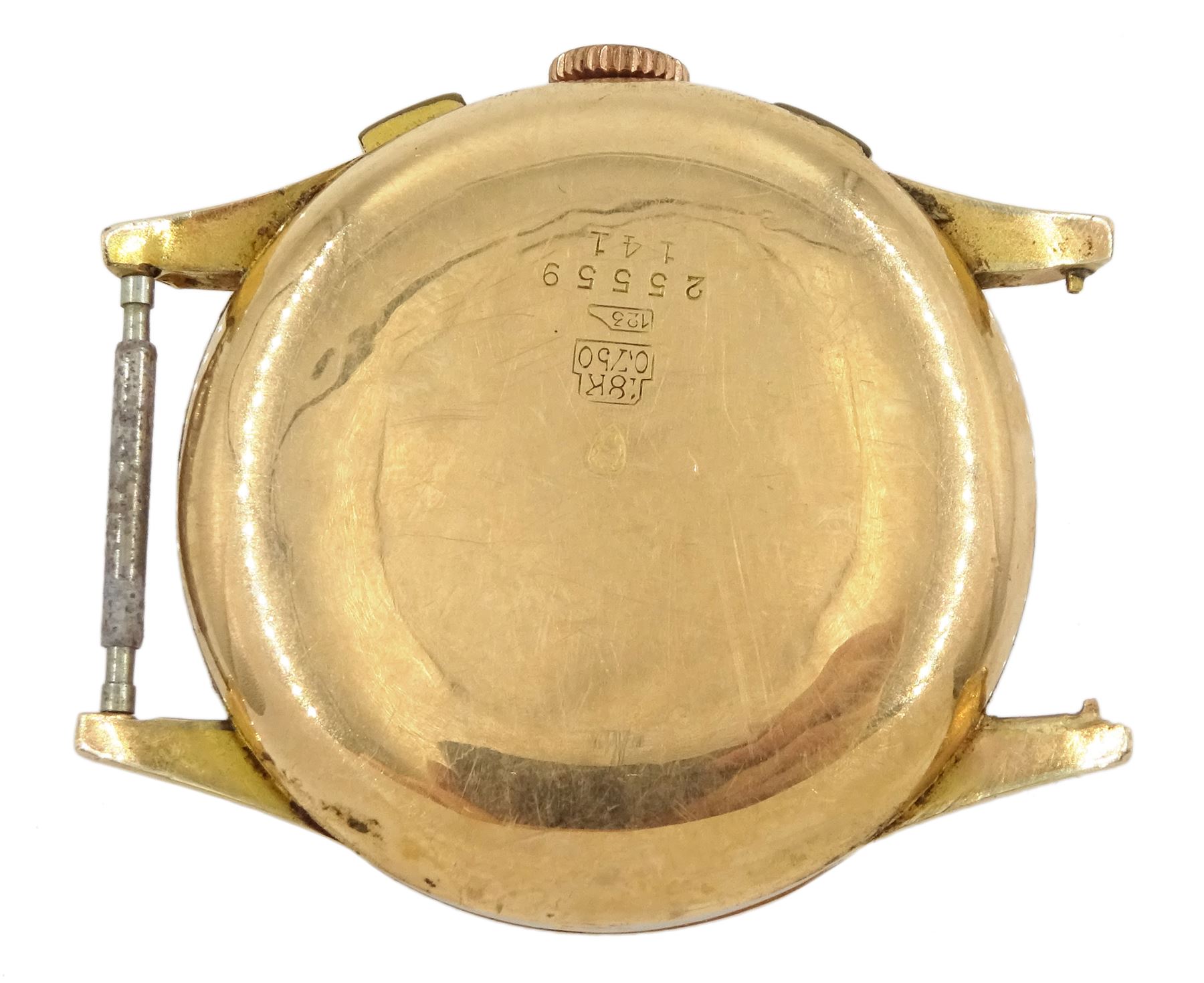 Caballero chronograph Suisse 18ct gold manual wind wristwatch, Helvetia hallmark