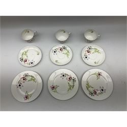 Five Shelley teacup trios, comprising ‘Phlox’, another similar floral set decorated with yellow flowers and green edging, both reg. no. 781613 and
three ‘Anemone’ sets