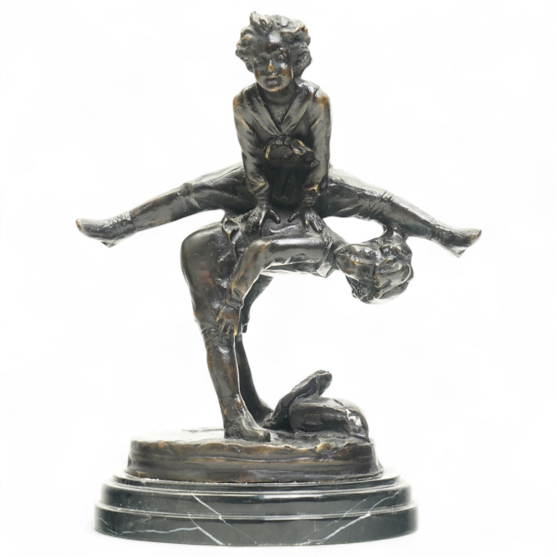 After Alfred Barye (French 1839-1882): Bronze figure of children playing leapfrog, H26.5cm 