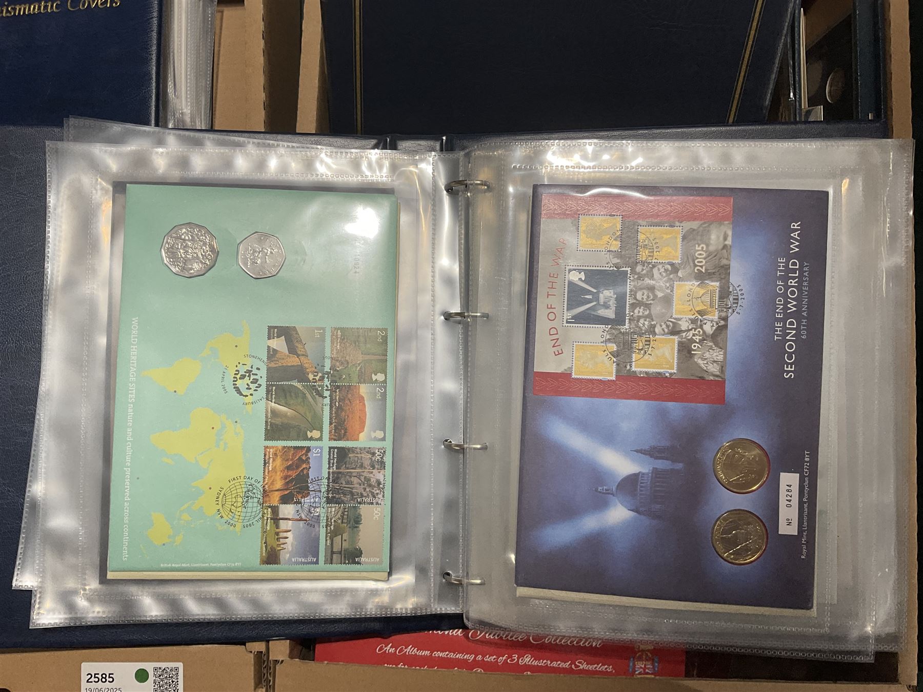 Approximately one hundred and fifteen Royal Mint coin covers, in two ring binder folders and loose, together with approximately 53 grams of Great British pre-1920 and approximately 68 grams of Great British pre-1947 silver threepence coins, and a small quantity of further pre-decimal coins