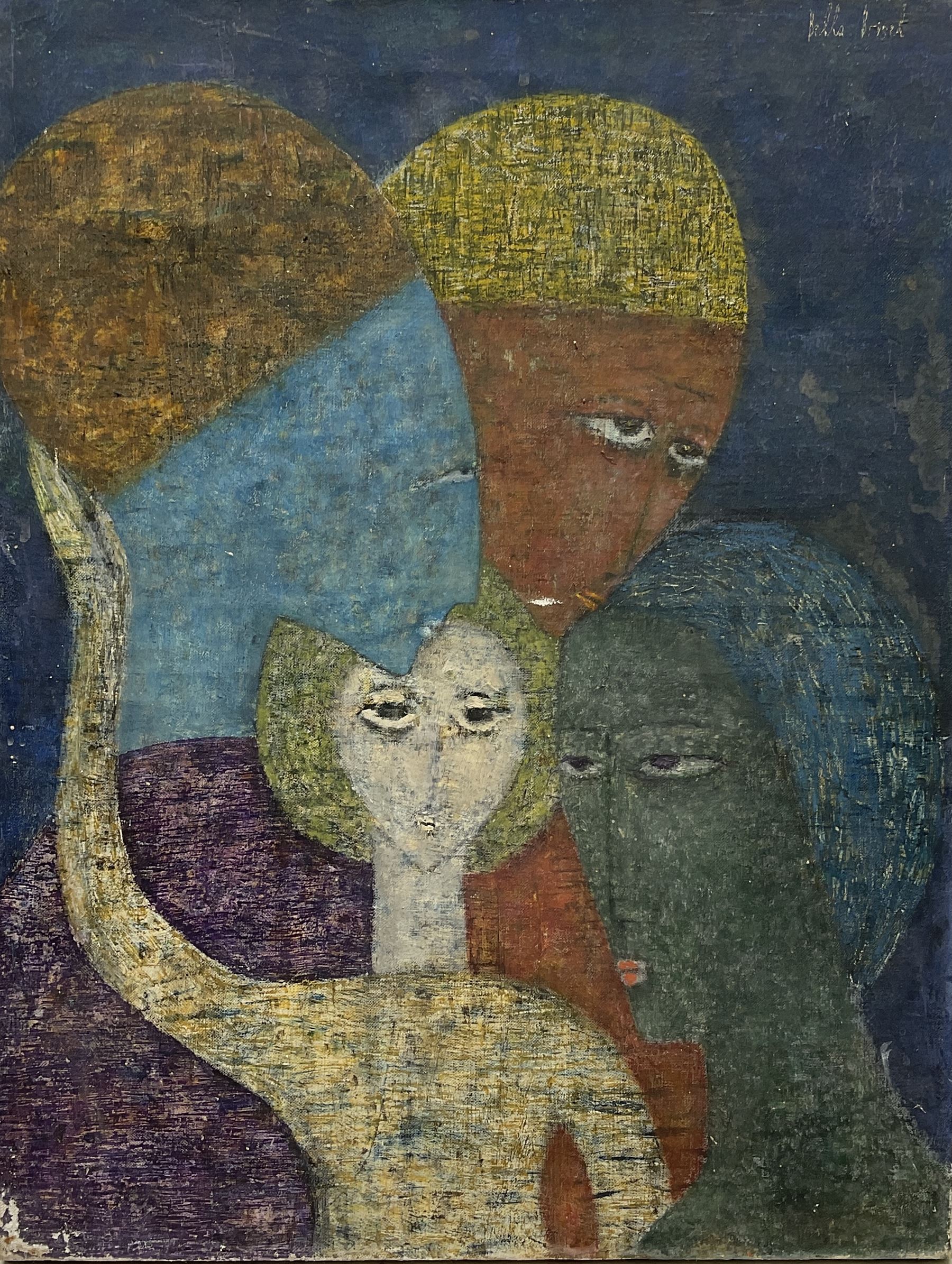 Bella Brisel (Israeli 1929-1982): Study of Heads, oil on canvas signed c. 1960, 65cm x 50cm (unframed)