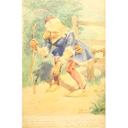 Harry William Whanslaw (British 1883-1965): 'There Was a Crooked Man', watercolour signed and inscribed with the rhyme's lyrics beneath 36cm x 23cm