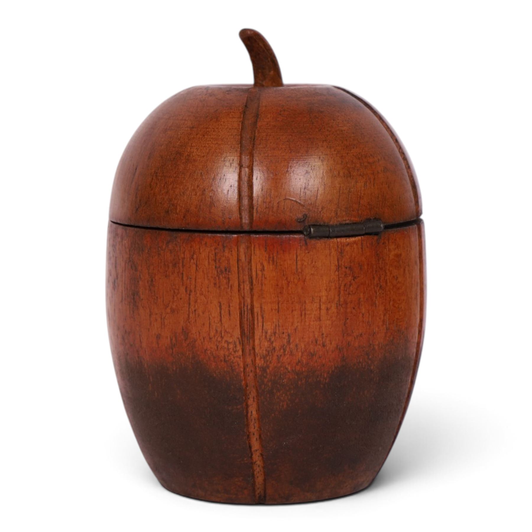 Wooden tea caddy in the form of a melon, in the Georgian style, with key, H15cm