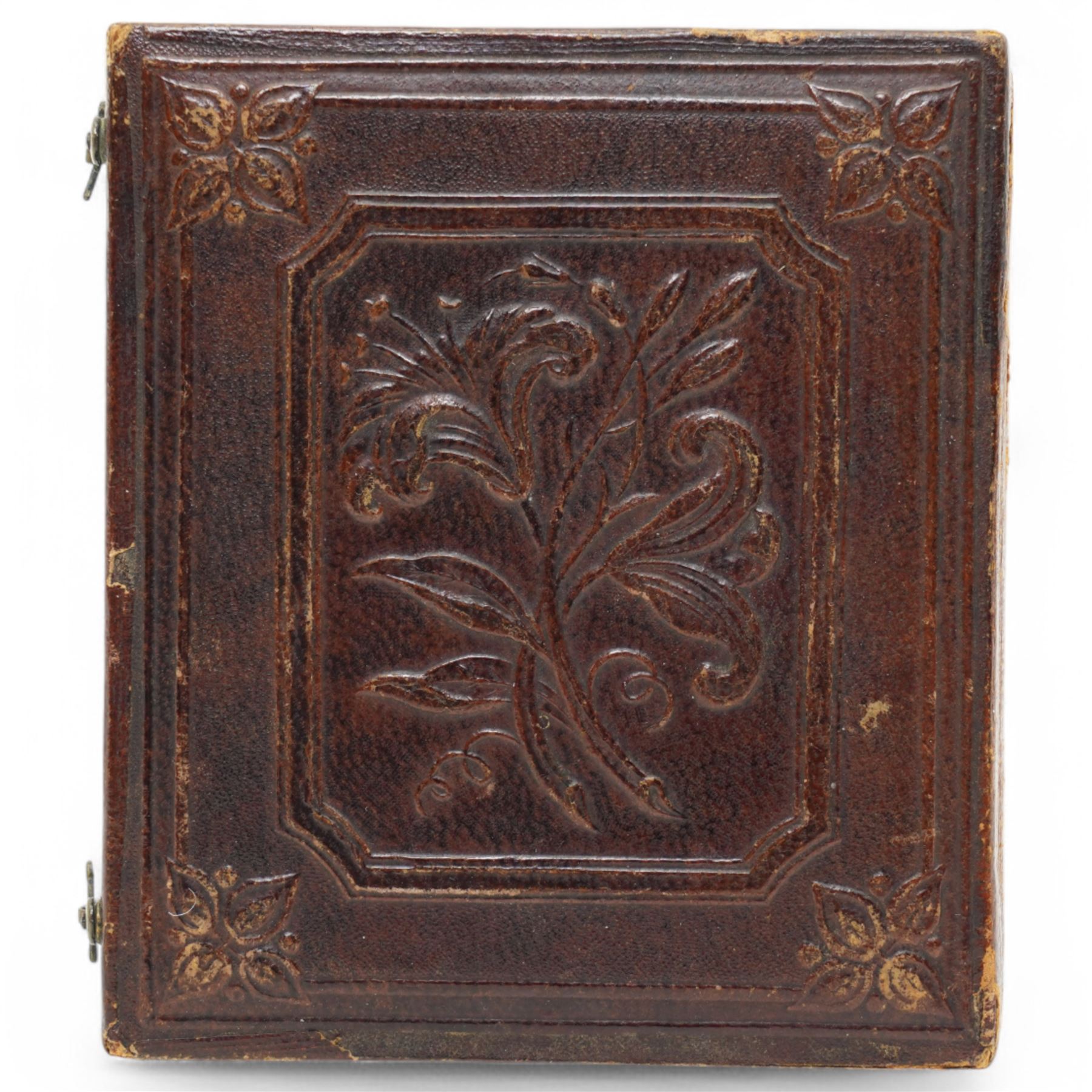 English School (19th Century): Gentleman in his Study, miniature watercolour on ivory unsigned, housed in leather case with embossed foliate decoration, case H9cm W8cm This item has been registered for sale under Section 10 of the APHA Ivory Act
