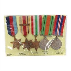 WWII five medal group, comprising 1939-45 Star, 8th Army African Star, Italy Star, Defence...