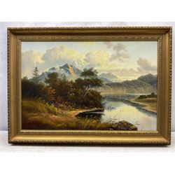 Andrew Grant Kurtis (British 1963-): Lakeside and Mountains, oil on canvas signed 49cm x 74cm; A Busch (British 20th Century): Cumbria, oil on canvas signed 49cm x 59cm (2)