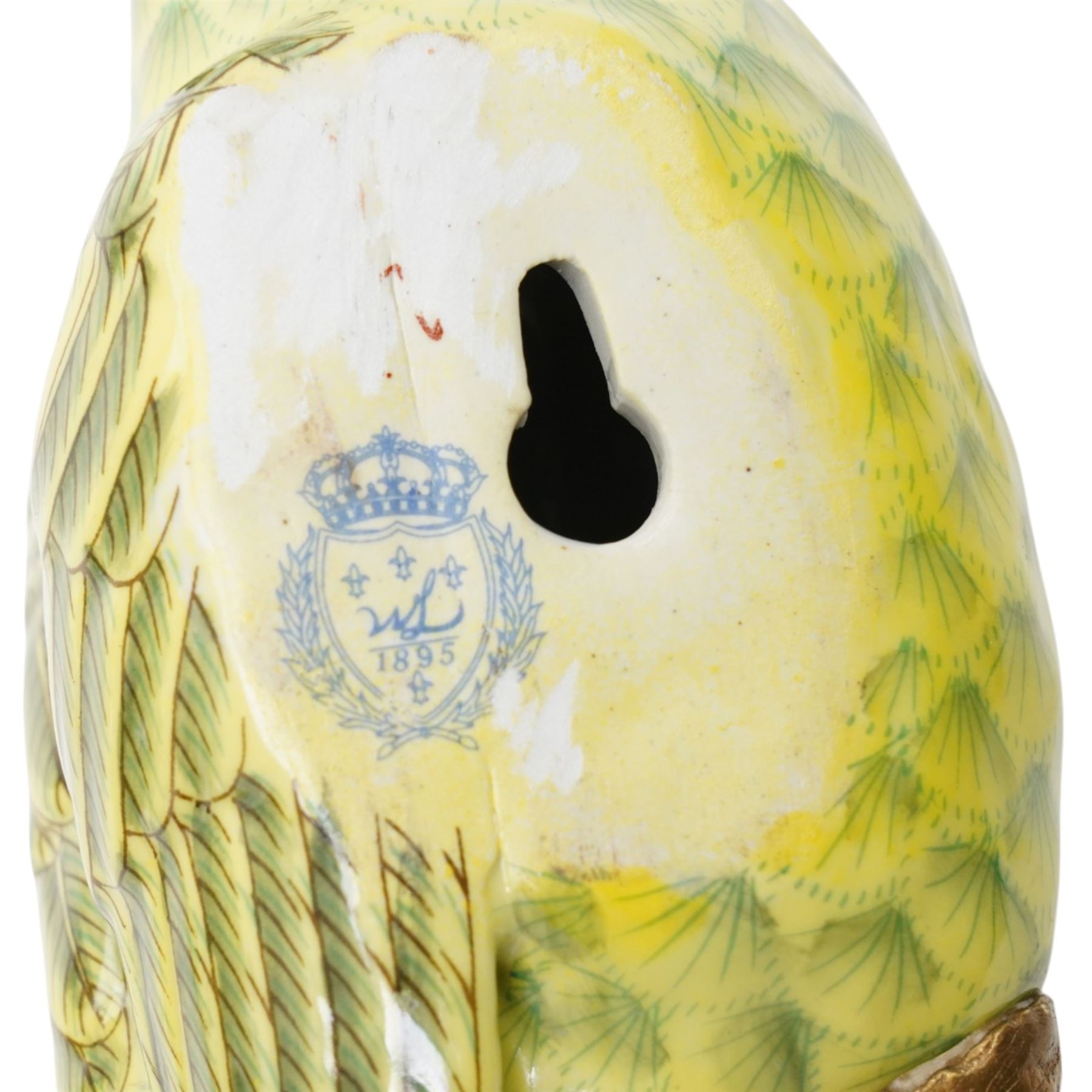 Pair of wall sconces, formed as two green parrots, with gilt-metal candle holders, H48cm
